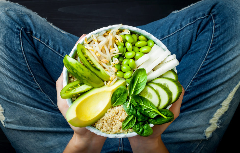 cucumber, spinach, tomatoes, mung bean sprouts, edamame beans